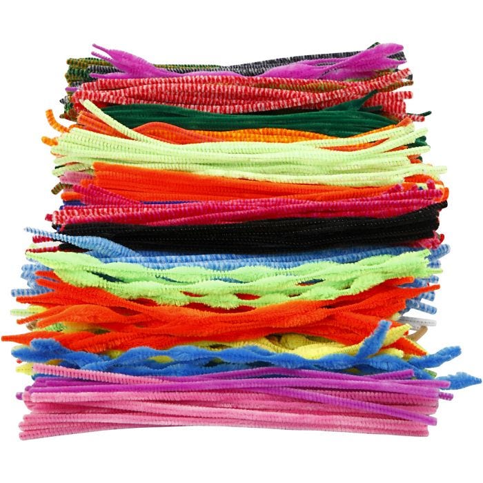 Chenilla, L. 30 cm, grosor 6-15 mm, surtido de colores, 500 stdas/ 1 paquete