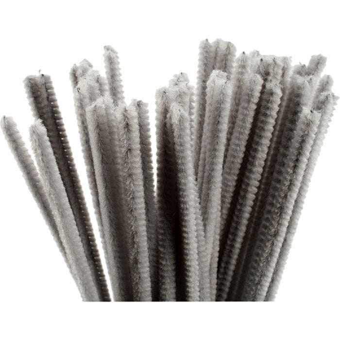 Chenilla, L. 30 cm, grosor 6 mm, gris, 50 ud/ 1 paquete