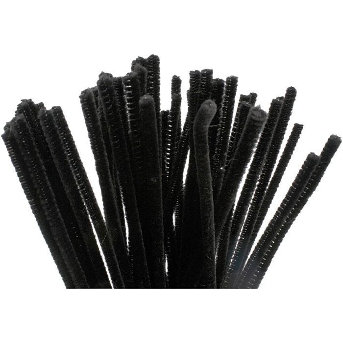 Chenilla, L. 30 cm, grosor 6 mm, negro, 50 ud/ 1 paquete