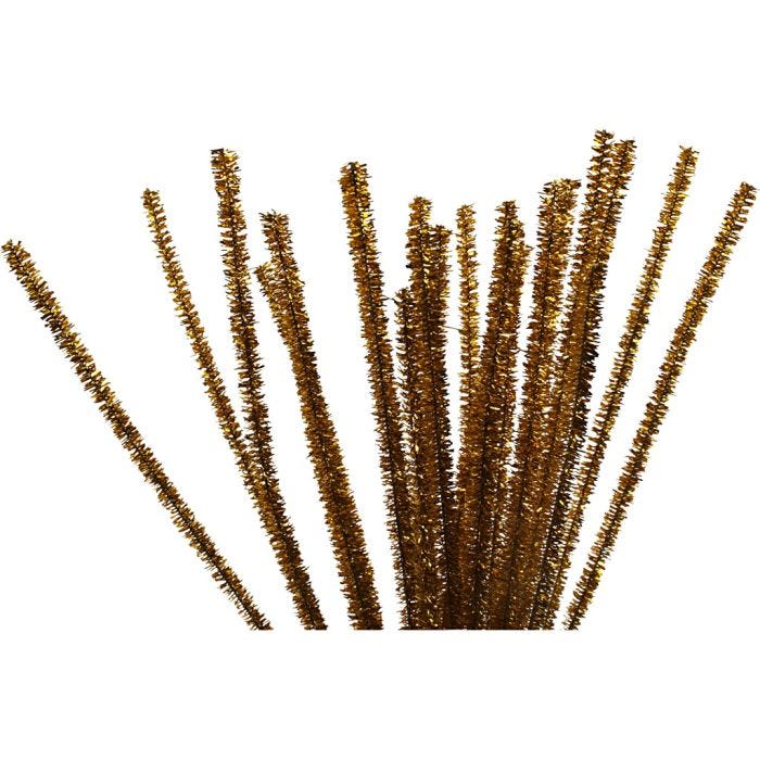 Chenilla, L. 30 cm, grosor 6 mm, purpurina, dorado, 24 ud/ 1 paquete