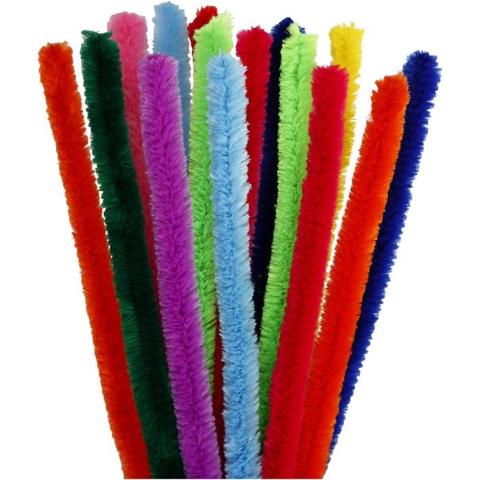 Chenilla, L. 30 cm, grosor 15 mm, surtido de colores, 15 stdas/ 1 paquete
