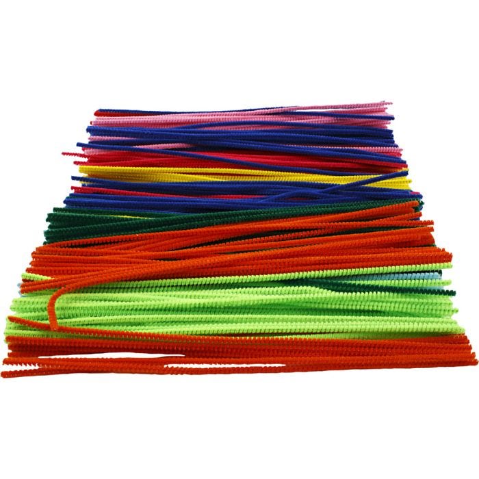 Chenilla, L. 30 cm, grosor 4 mm, surtido de colores, 300 stdas/ 1 paquete
