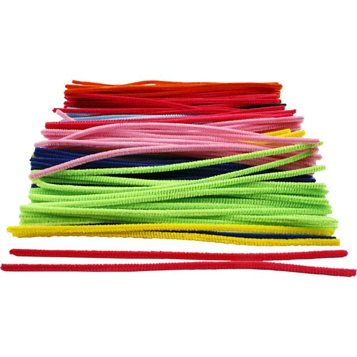 Chenilla, L. 30 cm, grosor 6 mm, surtido de colores, 200 stdas/ 1 paquete