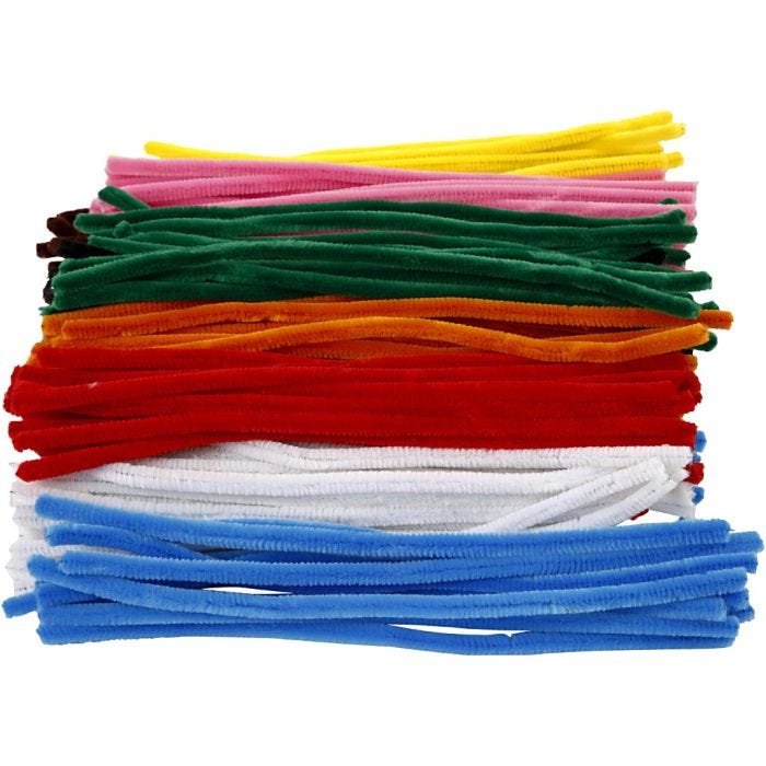 Chenilla, L. 30 cm, grosor 9 mm, surtido de colores, 200 stdas/ 1 paquete