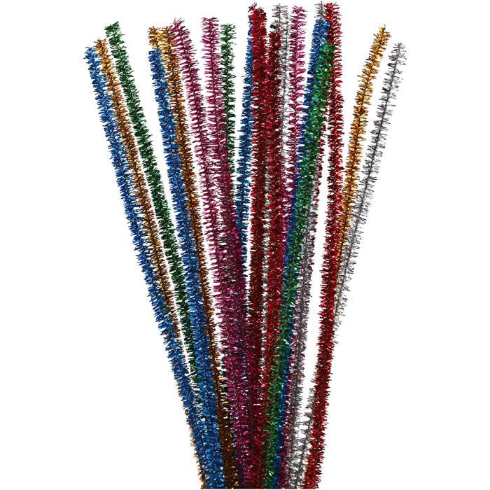 Chenilla, L. 30 cm, grosor 6 mm, purpurina, colores fuertes, 24 stdas/ 1 paquete