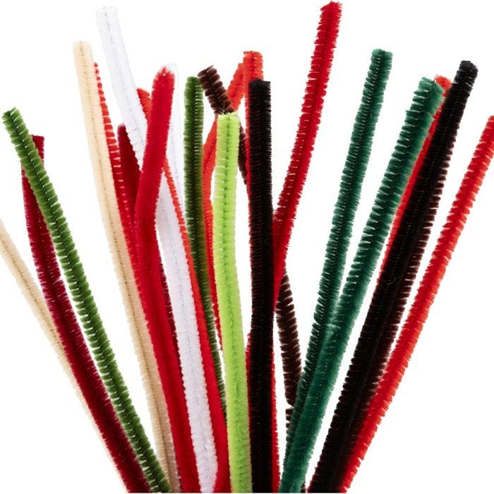 Chenilla, L. 30 cm, grosor 6 mm, colores navideños, 25 stdas/ 1 paquete