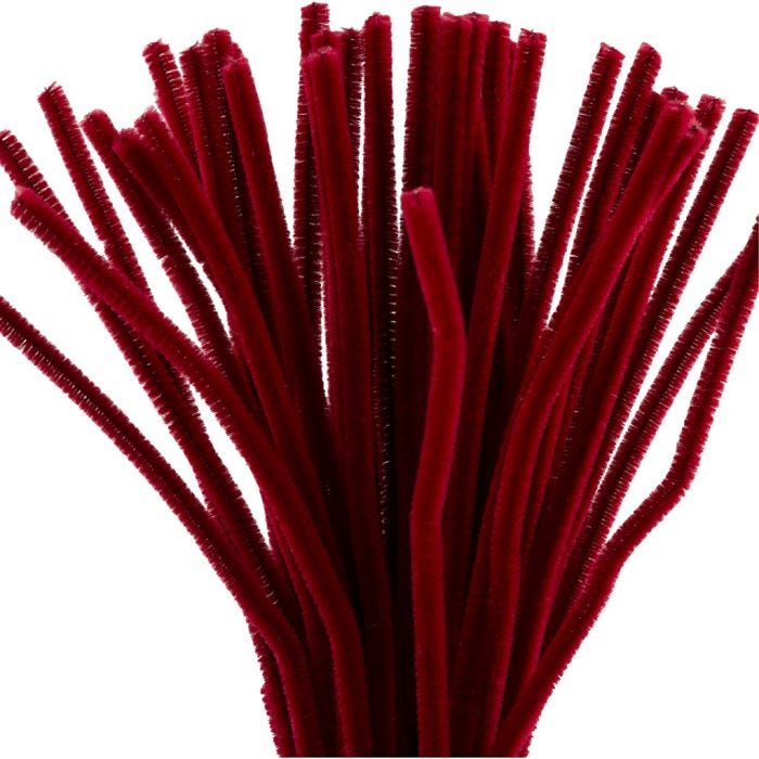 Chenilla, L. 30 cm, grosor 6 mm, rojo oscuro, 50 ud/ 1 paquete