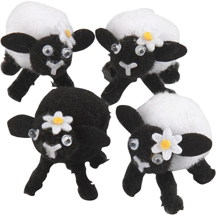 Corderos de Pascua, A: 35 mm, negro, blanco, 4 ud/ 1 paquete