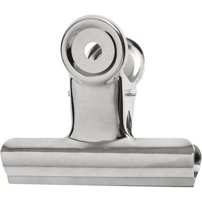 Clip de bulldog metálico, A: 7,5 cm, plata, 6 ud/ 1 paquete