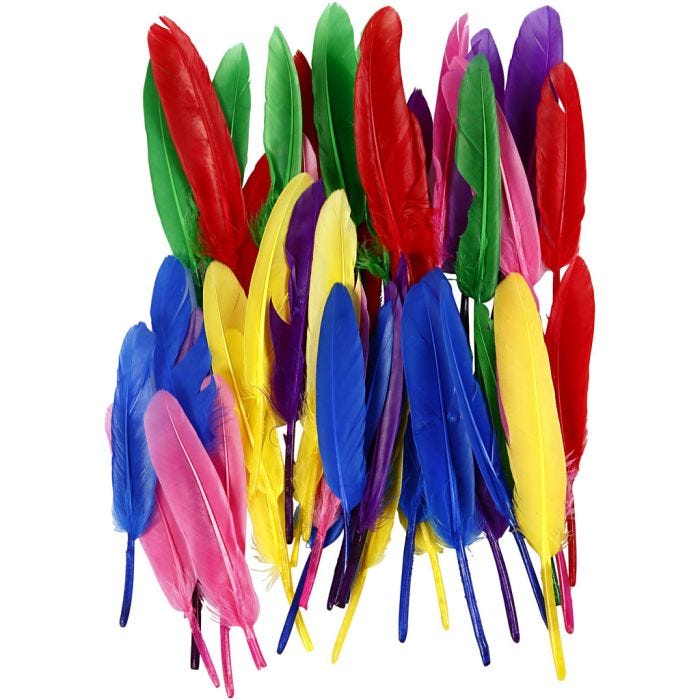 Plumas, L. 13 cm, surtido de colores, 48 ud/ 1 paquete