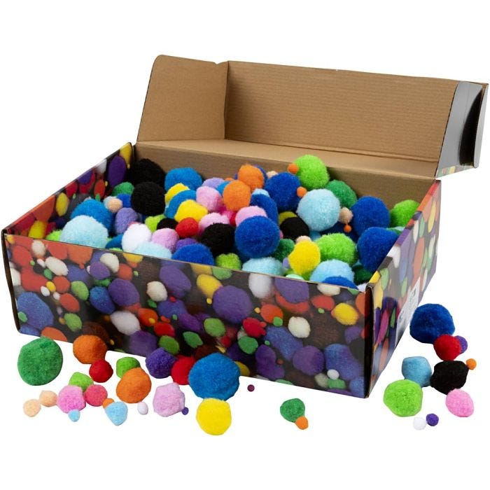 Pompones, dia 5-40 mm, surtido de colores, 200 gr/ 1 paquete