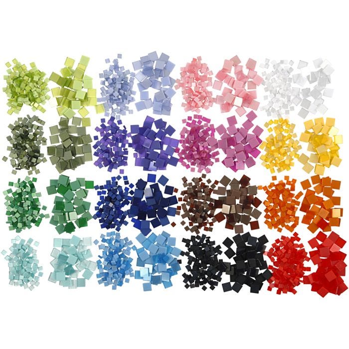 Mini mosaico , medidas 5x5+10x10 mm, grosor 2 mm, 32x25 gr/ 1 paquete