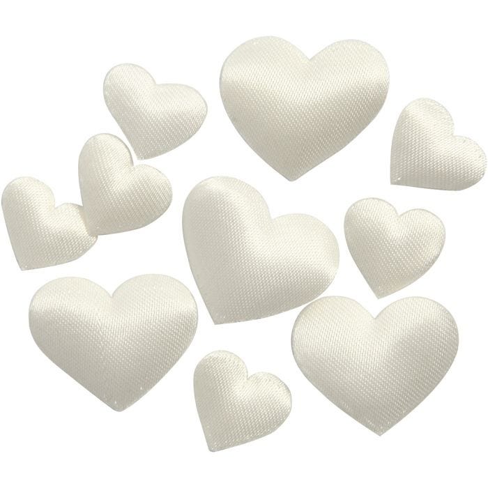 Corazón de satén, medidas 10+20 mm, grosor 1-2 mm, blanquecino, 70 ud/ 1 paquete