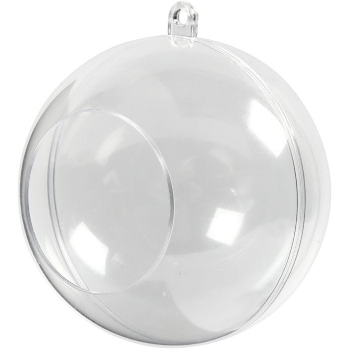 Bola acrílica de dos piezas abierta, dia 8 cm, medida agujero 4,5 cm, 5 ud/ 1 paquete