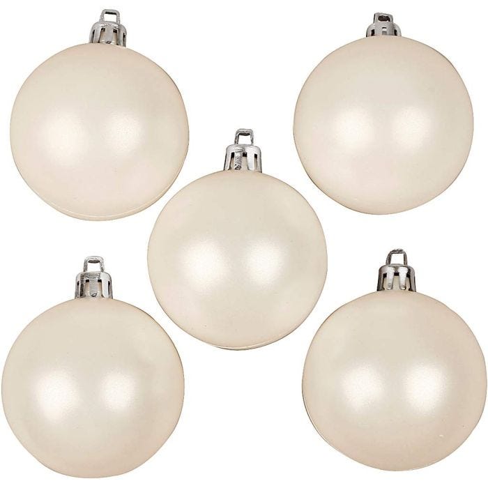 Bolas de Navidad, dia 6 cm, blanco, madre perla, 20 ud/ 1 paquete