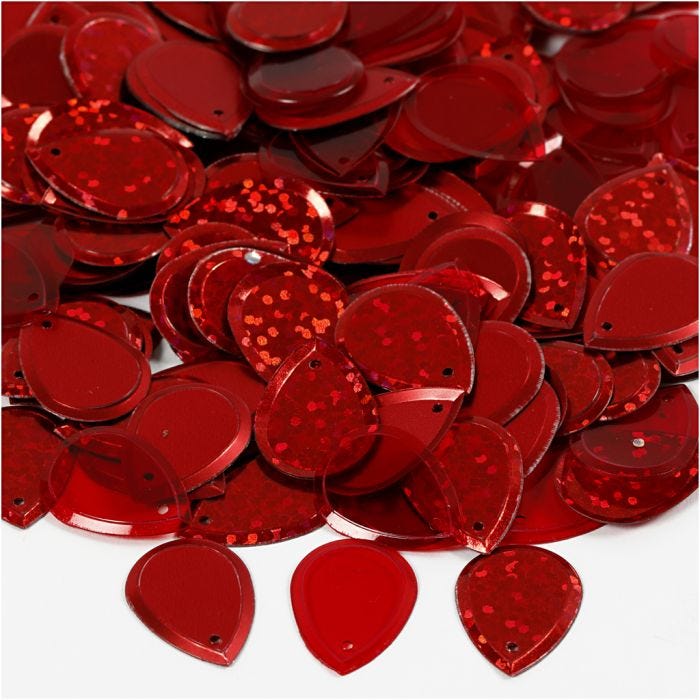 Lentejuelas, Gota de agua, medidas 14x19 mm, rojo, 50 gr/ 1 paquete