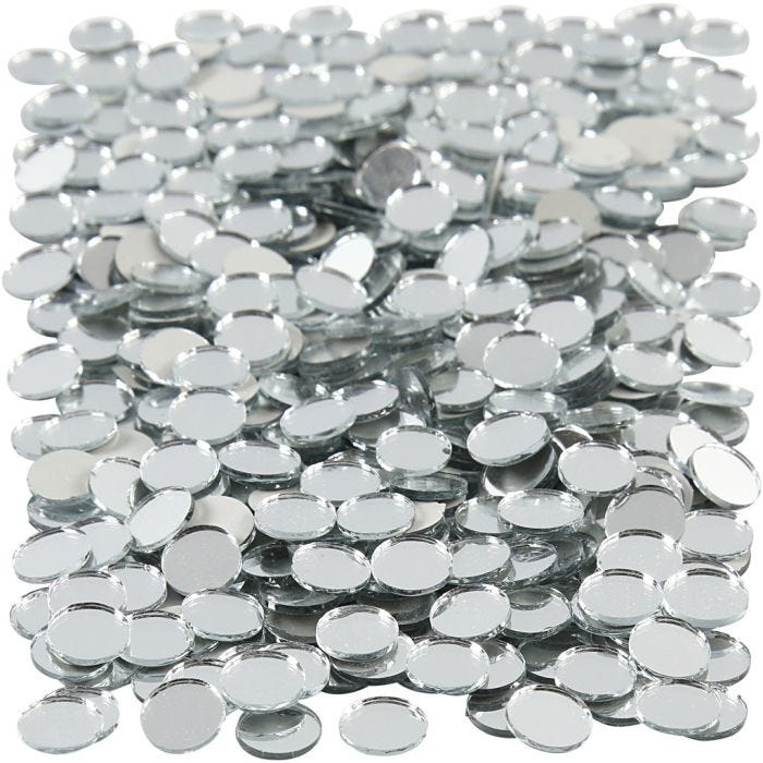 Piezas de espejo para mosaico, redondo, dia 10 mm, grosor 2 mm, 500 ud/ 1 paquete