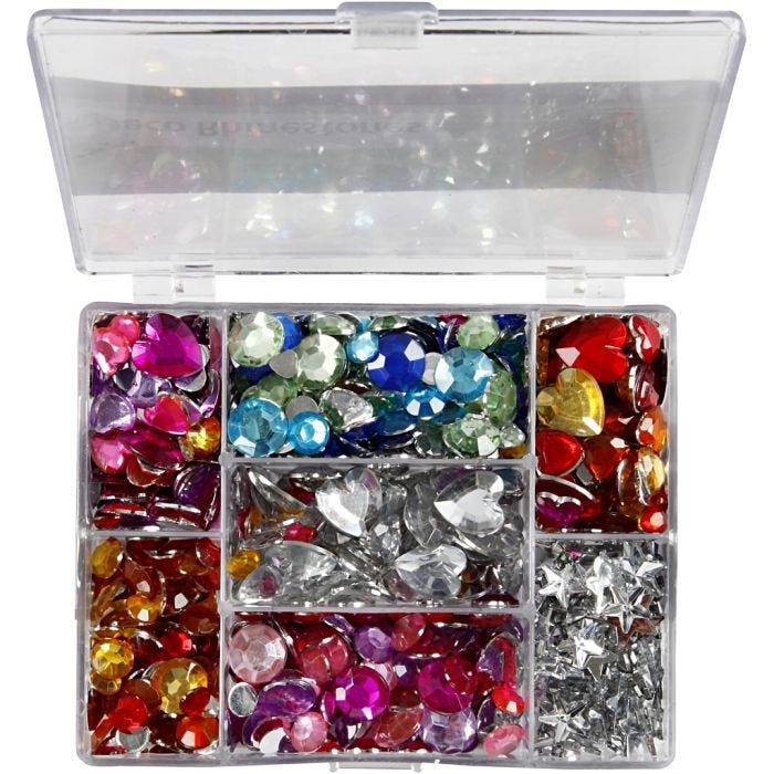 Joyas en caja expositora, Círculos, estrellas y corazones, dia 6+7+9+10+11+12+14+16 mm, azul, rosa, plata, 300 ud/ 1 paquete