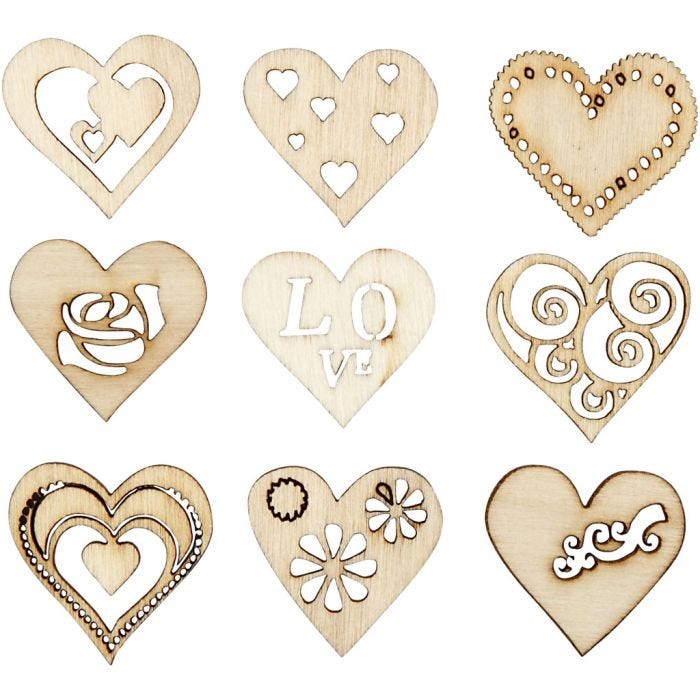 Decoraciones de madera, Amor, medidas 28 mm, 45 ud/ 1 paquete