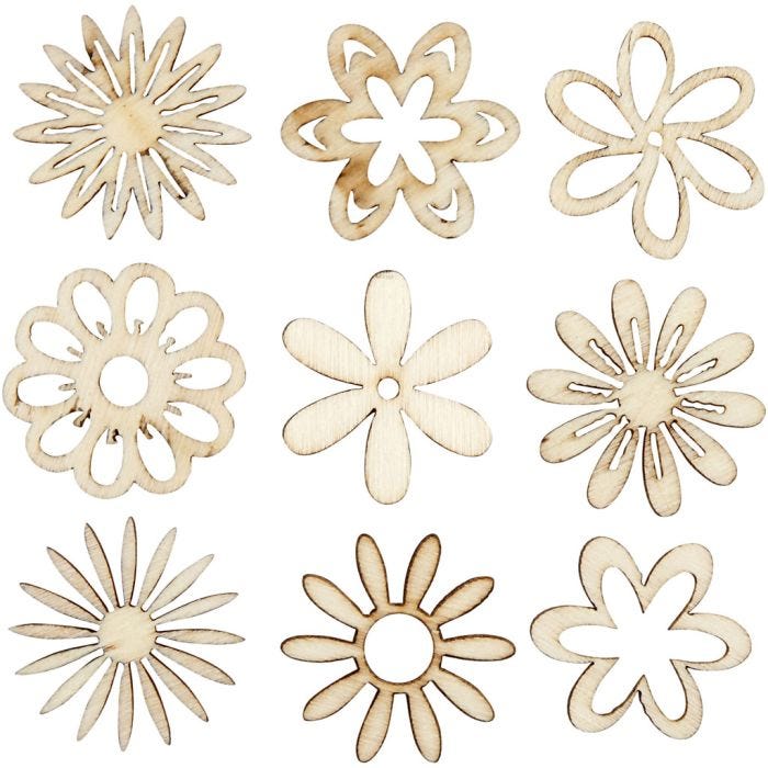 Decoraciones de madera, Flores, medidas 28 mm, 45 ud/ 1 paquete