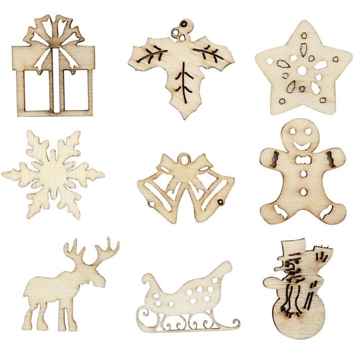 Decoraciones de madera, Navidad, medidas 28 mm, 45 ud/ 1 paquete