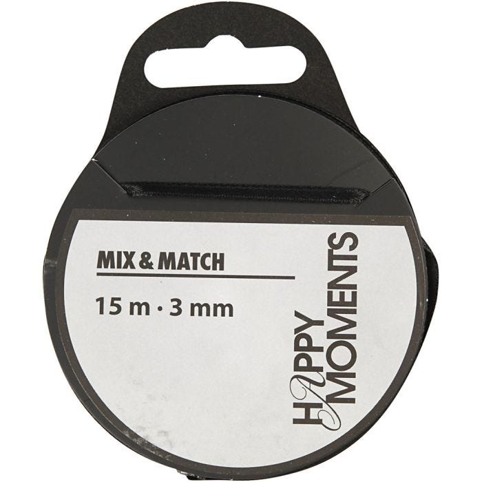 Cinta de satén, A: 3 mm, negro, 15 m/ 1 rollo