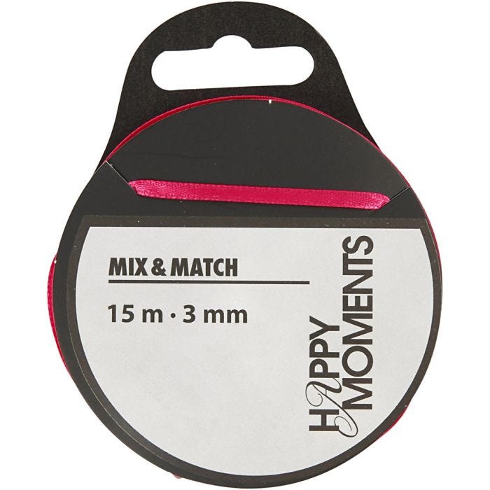 Cinta de satén, A: 3 mm, rosa, 15 m/ 1 rollo