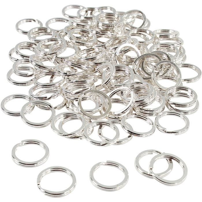 Anillas para llaveros, dia 15 mm, plateado, 100 ud/ 1 paquete