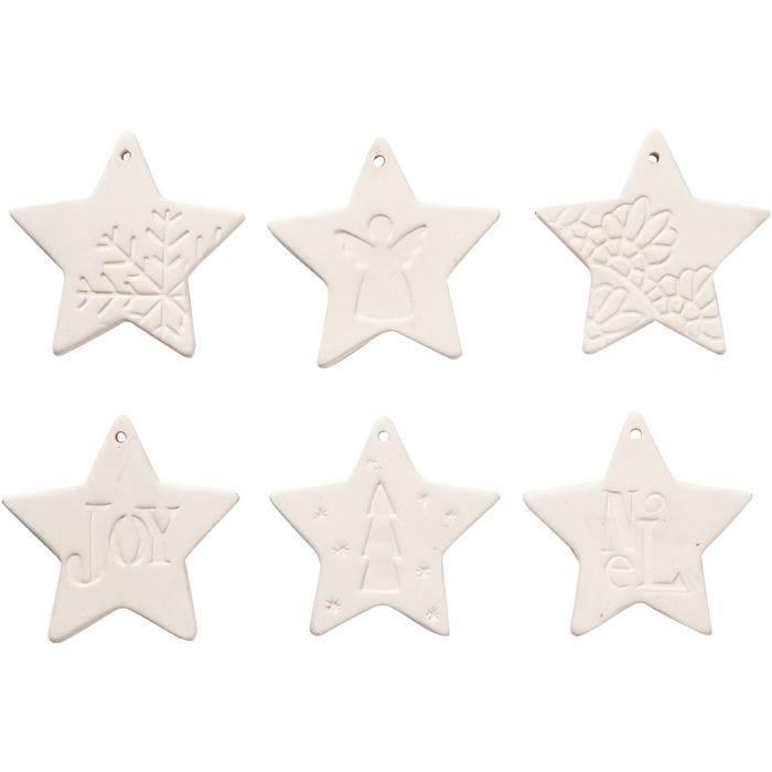 Decoraciones colgantes, estrella, medidas 7x7 cm, blanco, 6 ud/ 1 paquete