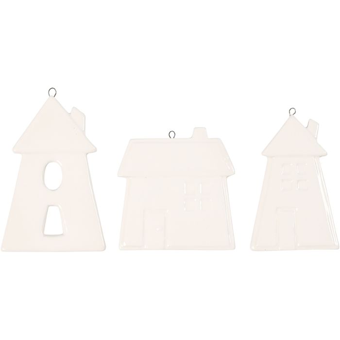 Adornos para colgar, Casas, A: 7,6-9,7 cm, blanco, 3 ud/ 1 paquete