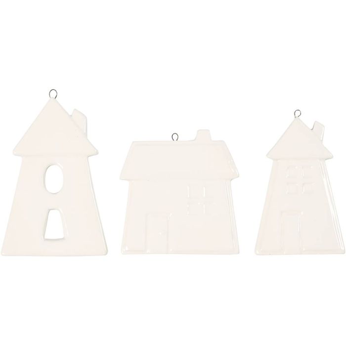 Adornos para colgar, Casas, A: 7,6-9,7 cm, blanco, 18 ud/ 1 paquete