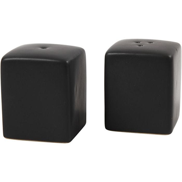 Set de sal y pimienta, A: 6 cm, medidas 5x5 cm, mate, negro, 6 set/ 1 paquete