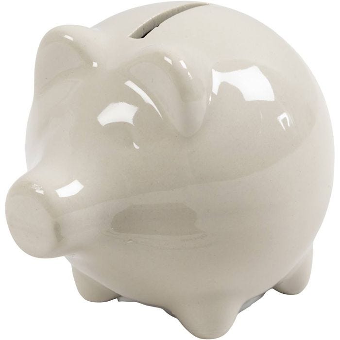 Hucha cerdito, A: 8 cm, A: 8,5 cm, blanquecino, 10 ud/ 1 paquete