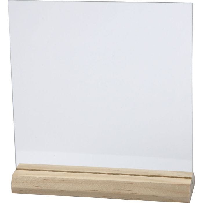 Placa de cristal con soporte de madera, medidas 15,5x15,5 cm, grosor 28 mm, 10 set/ 1 caja