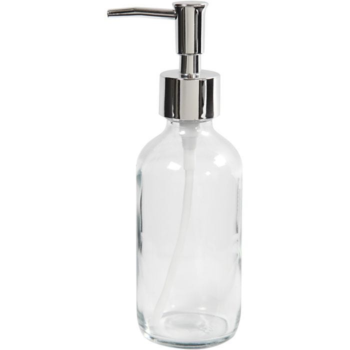 Dispensador de jabón, A: 19,3 cm, dia 6,3 cm, 230 ml, transparente, 1 ud