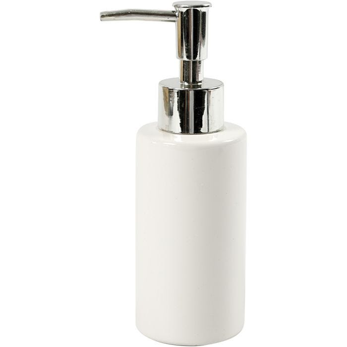 Dispensador de jabón, A: 16,5 cm, dia 5,5 cm, 150 ml, blanco, 1 ud