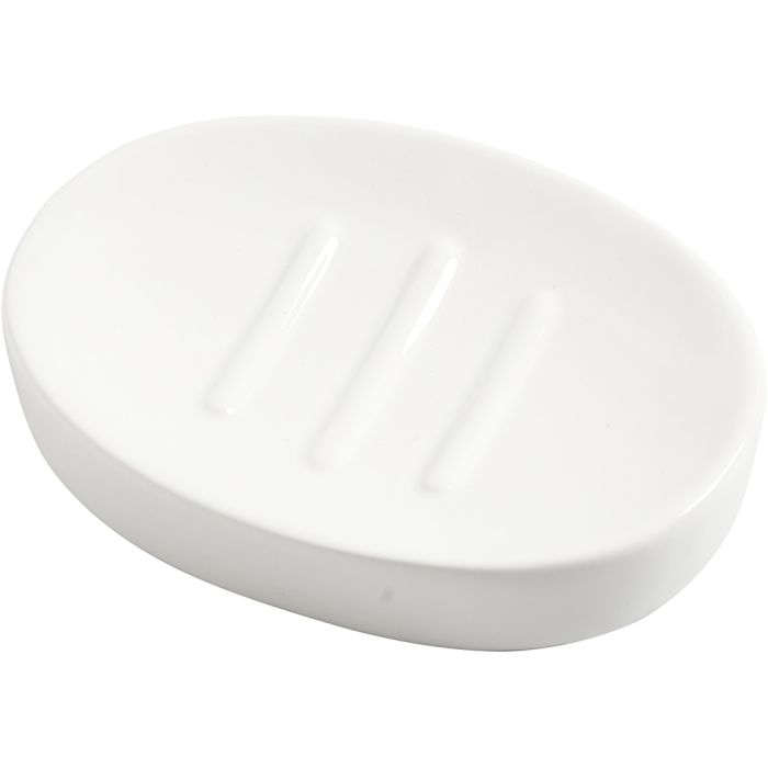 Plato para jabón, A: 2,5 cm, L. 13,5 cm, A: 10 cm, blanco, 1 ud