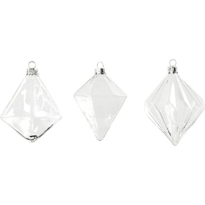 Decoraciones de Cristal, A: 9,6+9,8+10,5 cm, dia 7+7,9+8 cm, transparente, 3ud/ 1 paquete