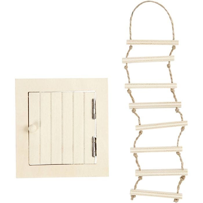 Puerta de acceso al desván con escalera de cuerda, 9-20 cm, 1 set