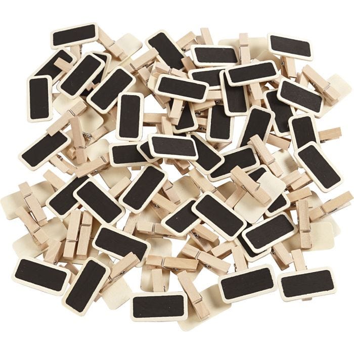 Pinza de ropa con mini pizarra, medidas 4x2 cm, 100 ud/ 1 paquete