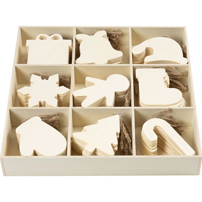 Ornamentos de madera, medidas 7-9 cm, grosor 4 mm, 90 ud/ 1 paquete