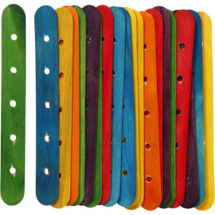 Palillos de construcción, L. 15 cm, A: 1,8 cm, medida agujero 4 mm, surtido de colores, 20 stdas/ 1 paquete