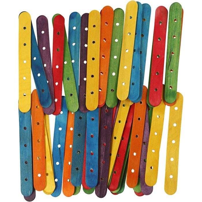 Palillos de construcción, L. 15 cm, A: 1,8 cm, medida agujero 4 mm, surtido de colores, 500 stdas/ 1 paquete