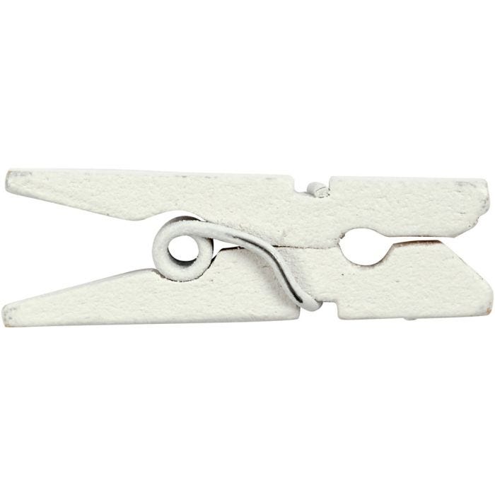 Mini pinza de ropa, L. 25 mm, A: 3 mm, blanco, 36 ud/ 1 paquete
