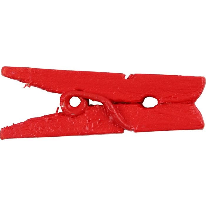 Mini pinza de ropa, L. 25 mm, A: 3 mm, rojo, 36 ud/ 1 paquete