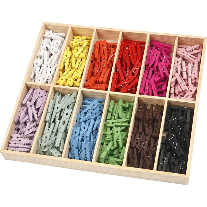 Pinza, L. 25 mm, A: 3 mm, surtido de colores, 12x24 ud/ 1 paquete