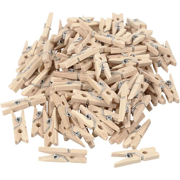 Pinzas de ropa, L. 25 mm, A: 3 mm, 100 ud/ 1 paquete