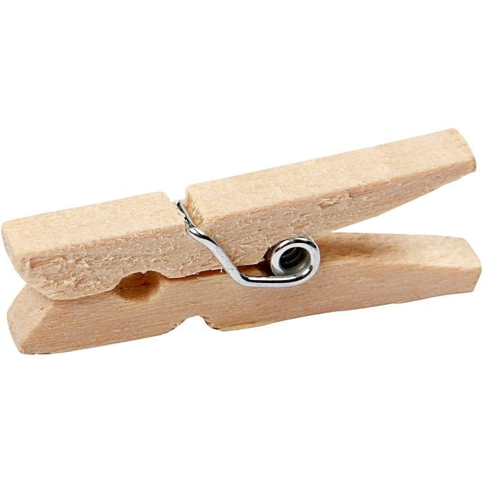 Mini pinza de madera, L. 30 mm, A: 3 mm, 30 ud/ 1 paquete