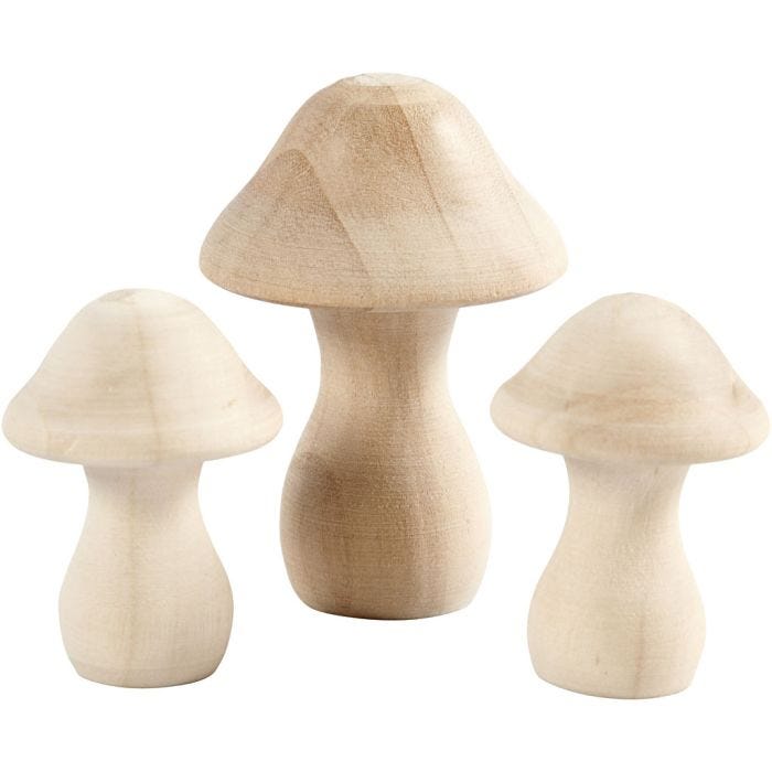 Setas de madera, dia 3,3+4,5 cm, medidas 4,5+6,5 cm, 3 ud/ 1 paquete
