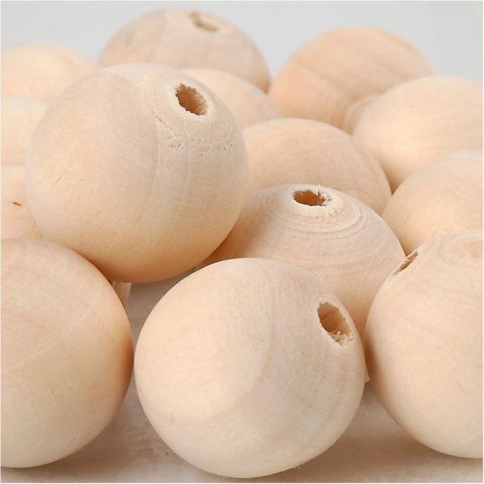 cuentas de madera, dia 20 mm, medida agujero 4 mm, 14 ud/ 1 paquete
